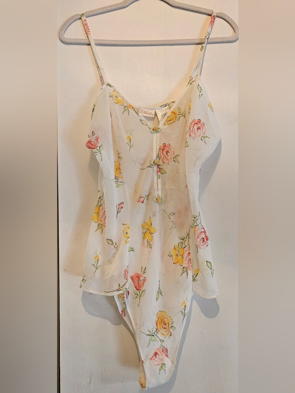 Vintage Delicates JCPenney Floral Teddy Bodysuit L Sheer Lingerie